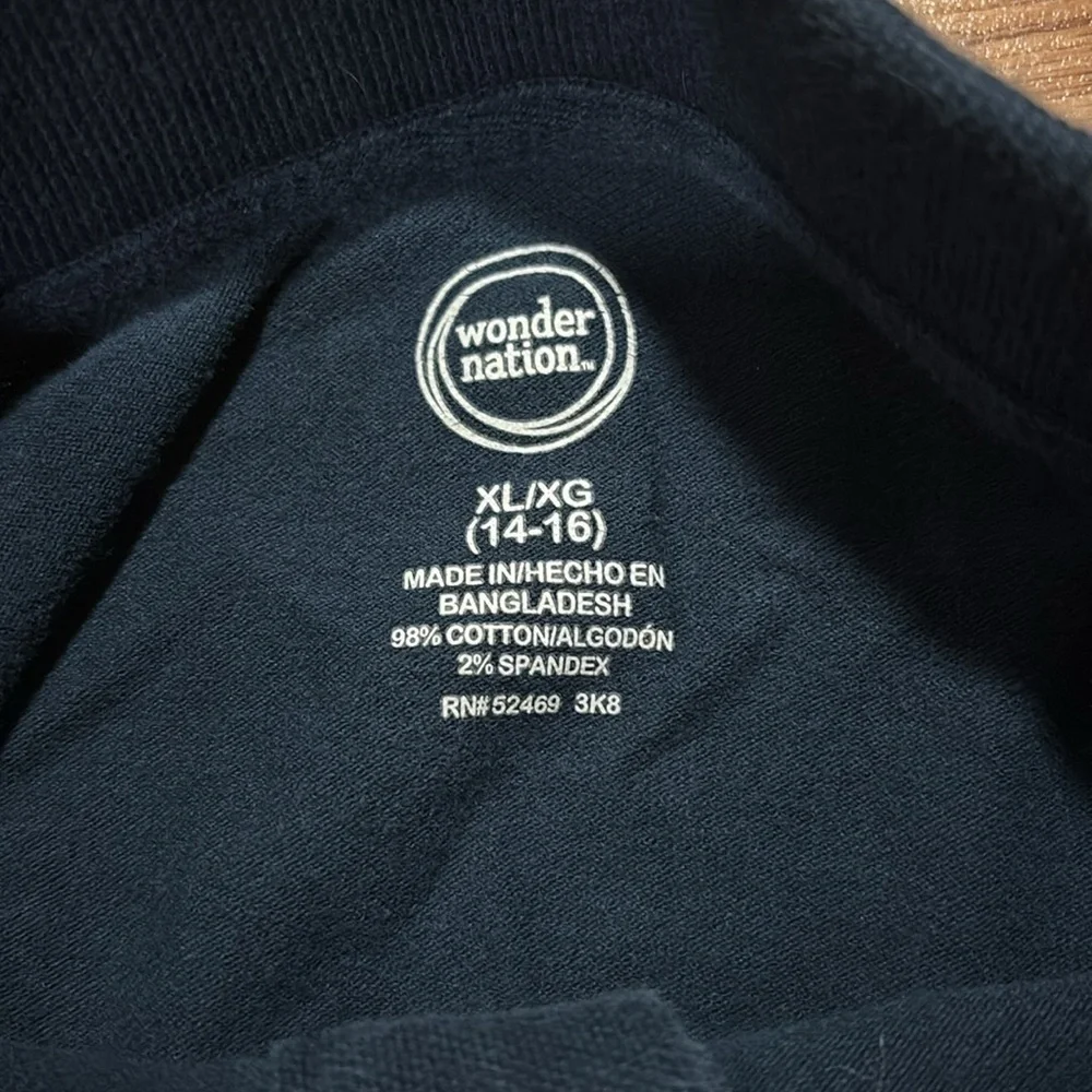 Wonder Nation boy 14/16 collared short sleeve polo shirt navy blue with 2 button